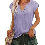 Zeagoo Short Sleeve Tops for Women Casual V Neck T-Shirts Petal Sleeve Shirt Eyelet Pleated Loose Blouses (Us Only)