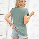 Zeagoo Short Sleeve Tops for Women Casual V Neck T-Shirts Petal Sleeve Shirt Eyelet Pleated Loose Blouses (Us Only)