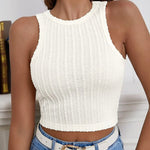 Zeagoo Tank Top for Women Ribbed Knit Sleeveless Crop Tops Summer Crew Neck Cropped Racerback Camisole  (US Only)