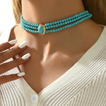 Turquoise Triple-Strand Choker Necklace