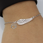 Silver Memorial Bracelet with Angel Wing & Paw Print | Handmade