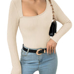 Zeagoo Women's Bodysuit 2023 One Piece Asymmetrical Neck Long Sleeve Ribbed Slim Thong Body Suit Tops for Women