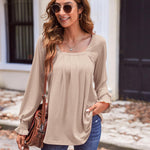Zeagoo Long Sleeve Shirts Square Neck Pleated Tunic Tops