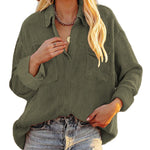 Zeagoo Women's Corduroy Tops for Women Lapel V Neck Shirts Long Sleeve Blouses Casual Sweatsuit with Pockets