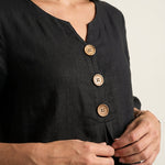 Vanesa - Vestido con Textura de Lino con Manga Abullonada y Botones