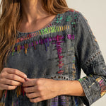 Manuela - Vestido Denim con Patchwork Étnico