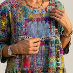 Manuela - Vestido Denim con Patchwork Étnico