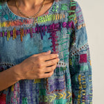 Manuela - Vestido Denim con Patchwork Étnico