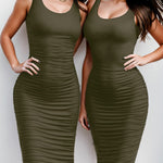 Zeagoo Sexy Ruched Bodycon Dress for Women, Midi Stretchy Sleeveless Tank Top Casual Party Club Dresses S-3XL (Us Only)