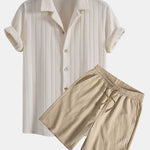 Texture Jacquard Cuban Shirt & Crinkled Textured Drawstring Shorts