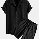 Texture Jacquard Cuban Shirt & Crinkled Textured Drawstring Shorts