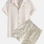 Waffle Button Up Shirt & Linen Cotton Blend Drawstring Shorts