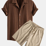 Texture Jacquard Cuban Shirt & Crinkled Textured Drawstring Shorts