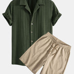 Texture Jacquard Cuban Shirt & Crinkled Textured Drawstring Shorts