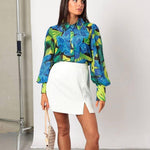 Zeagoo Printed Lantern Long Sleeve Blouse