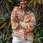 Zeagoo Printed Lantern Long Sleeve Blouse