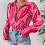 Zeagoo Printed Lantern Long Sleeve Blouse