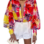 Zeagoo Printed Lantern Long Sleeve Blouse