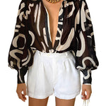 Zeagoo Printed Lantern Long Sleeve Blouse
