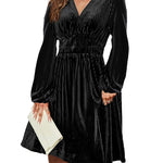 Zeagoo Velvet Dress V-Neck Long Sleeve Stretch Mini Dress