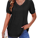 Zeagoo Puff Short Sleeve Boho V Neck Floral Blouse