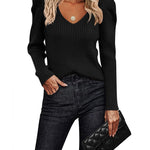 Zeagoo V Neck Sweaters Casual Puff Sleeve Pullover Sweater