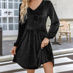 Zeagoo Velvet Dress V-Neck Long Sleeve Stretch Mini Dress