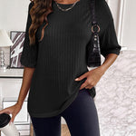 Zeagoo Ribbed Knit Short Sleeve Casual Tunic Tops
