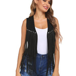 Zeagoo Fringe Vest 70s Cowgirl Costume Faux Suede Rave