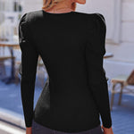Zeagoo V Neck Sweaters Casual Puff Sleeve Pullover Sweater