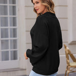 Zeagoo Women V Neck Sweater Lantern Sleeve Drop Shoulder Oversized Henley Knit Pullover Tops S-XXL