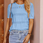 Zeagoo Women Short Sleeve Knit Openwork Pullover