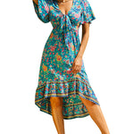 Zeagoo Women's Bohemian Floral Tie Front V Neck Midi Dresses