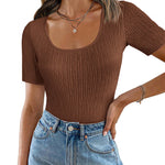 Zeagoo Short Sleeve Square Neck Slim Fitted Tops