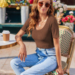 Zeagoo Short Sleeve Square Neck Slim Fitted Tops