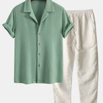 Waffle Button Up Shirt & Straight Leg Linen Pants