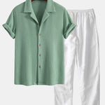 Waffle Button Up Shirt & Straight Leg Linen Pants