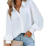 Zeagoo Printed Lantern Long Sleeve Blouse