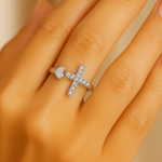 Vintage Love Cross Silver Resizable Ring