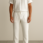 Men’s Summer White Striped Two-Piece Set