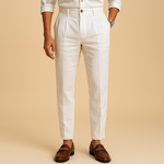 Ivory Pleated Tapered Trousers