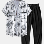Island Sailing Print Button Up Shirt & Straight Leg Ribbed Pants