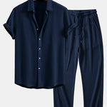 Waffle Button Up Shirt & Drawstring Knitted Waffle Pants
