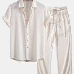 Waffle Button Up Shirt & Drawstring Knitted Waffle Pants