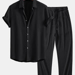 Waffle Button Up Shirt & Drawstring Knitted Waffle Pants