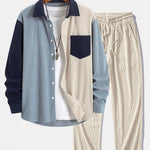 Corduroy Patchwork Shirt & Straight Leg Corduroy Pants