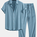 Waffle Button Up Shirt & Drawstring Knitted Waffle Pants
