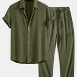 Waffle Button Up Shirt & Drawstring Knitted Waffle Pants