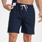2 In 1 Solid Color Drawstring Swim Shorts