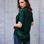 Zeagoo Women Satin Shirt V-Neck Short Sleeve Button Down Shirt Casual Loose Office Silk Tops  (Us Only)